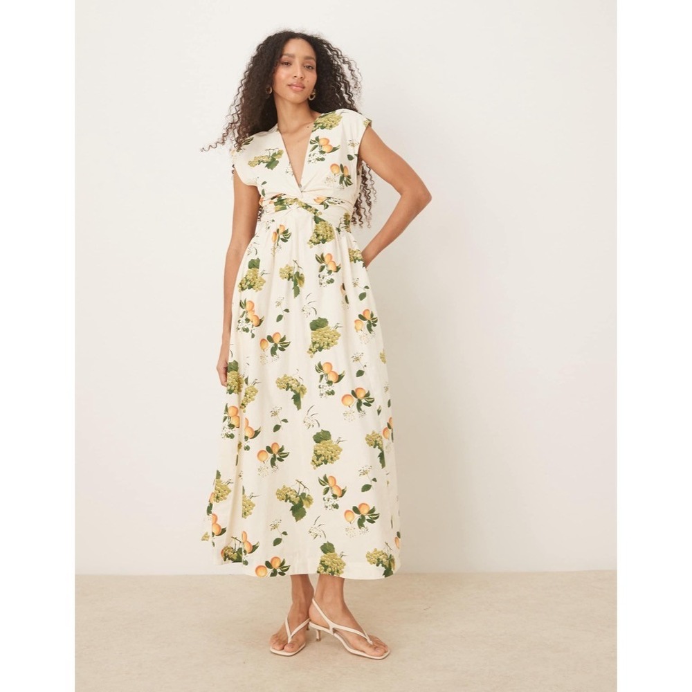 Abercrombie & Fitch Floral Maxi Dress - Cream and Green Large Petite
